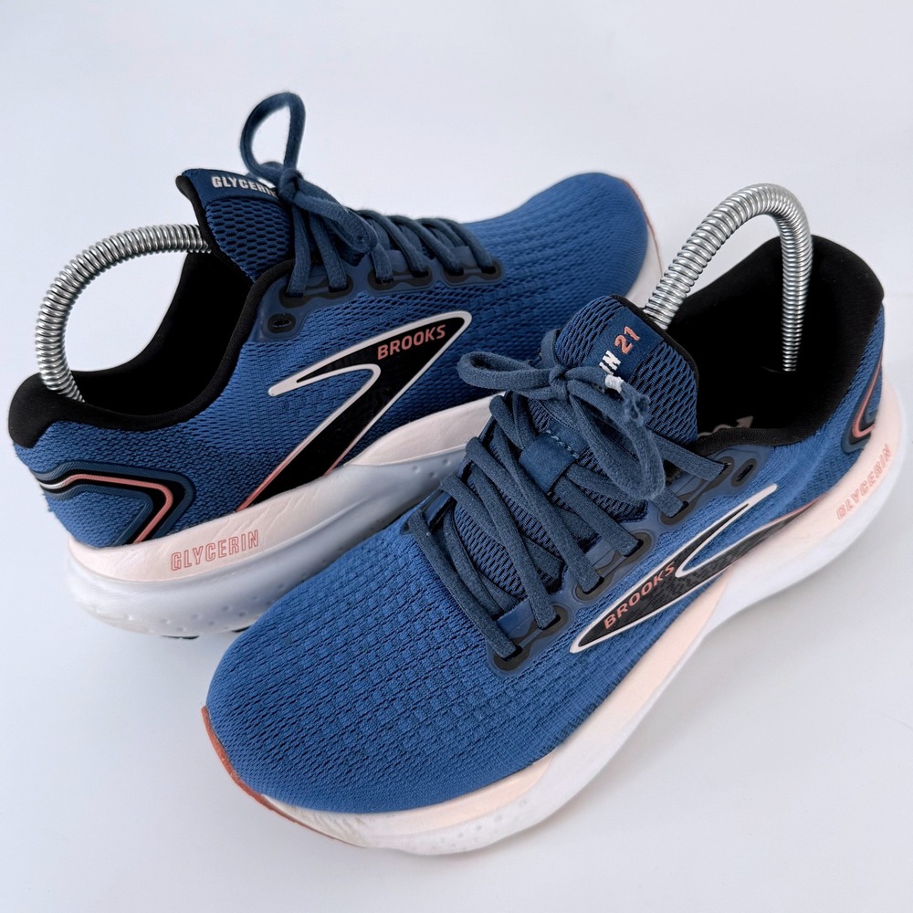 Brooks Glycerin 21 Women Size 8.5 D Wide Shoes Blue Icy Pink DNA Loft Cushion